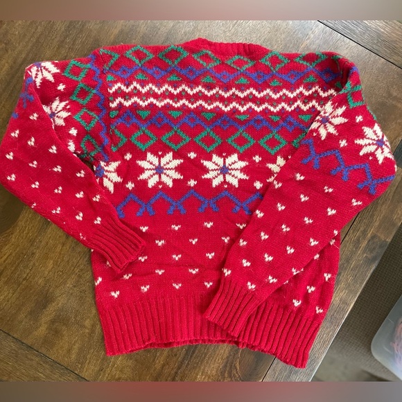 Vintage Eddie Bauer Sweater Size Medium Red Legend Nordic 100% Wool Fair Isle - Picture 2 of 8